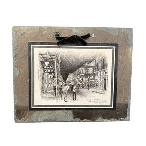 New Orleans Bourbon Street Sketch Mounted on Slate by Artist Don Davey 6.5" x 8"